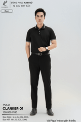 Áo Polo Thể Thao CLANKER 01 Nam , Nữ Màu Đen Vải Cá Sấu Thể Thao Mịn Co Dãn 4 Chiều Phủ Nano Kháng Khuẩn