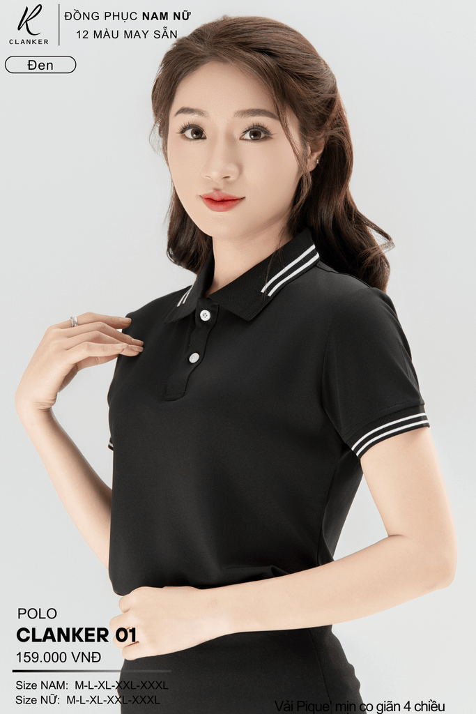 Áo Polo Thể Thao CLANKER 01 Nam , Nữ Màu Đen Vải Cá Sấu Thể Thao Mịn Co Dãn 4 Chiều Phủ Nano Kháng Khuẩn