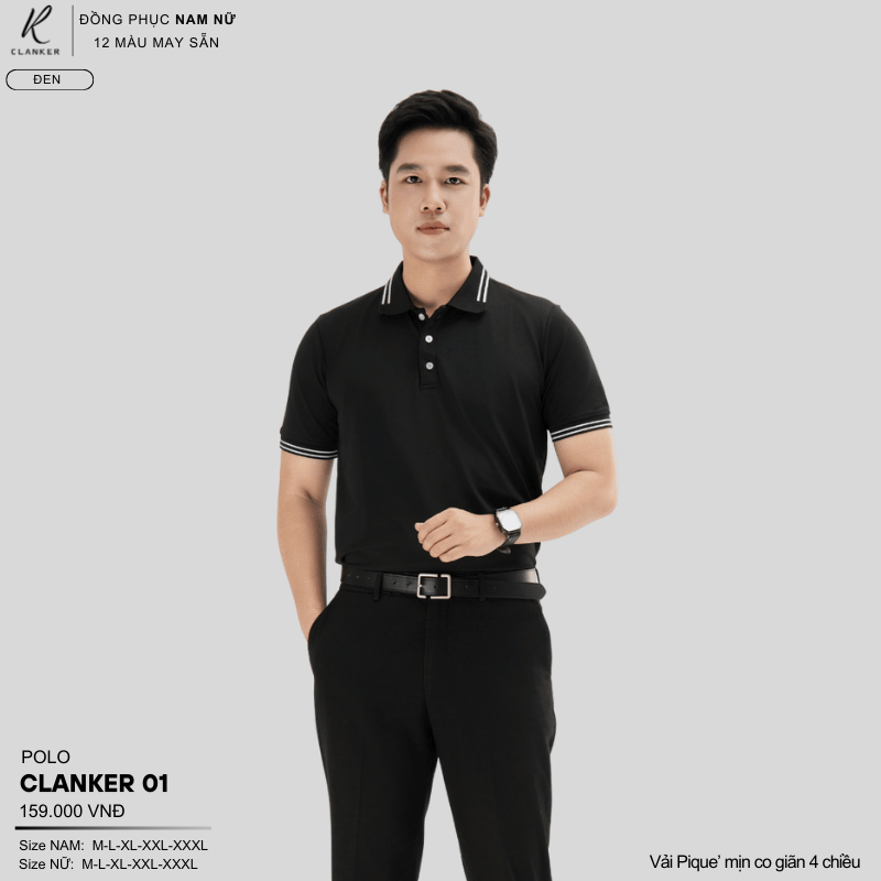 Áo Polo Thể Thao CLANKER 01 Nam , Nữ Mùa Xanh Than Vải Cá Sấu Thể Thao Mịn Co Dãn 4 Chiều Phủ Nano Kháng Khuẩn