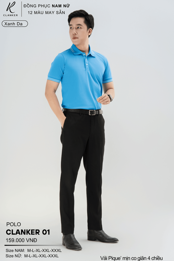 Áo Polo Thể Thao CLANKER 01 Nam , Nữ Màu Xanh Da Vải Cá Sấu Thể Thao Mịn Co Dãn 4 Chiều Phủ Nano Kháng Khuẩn