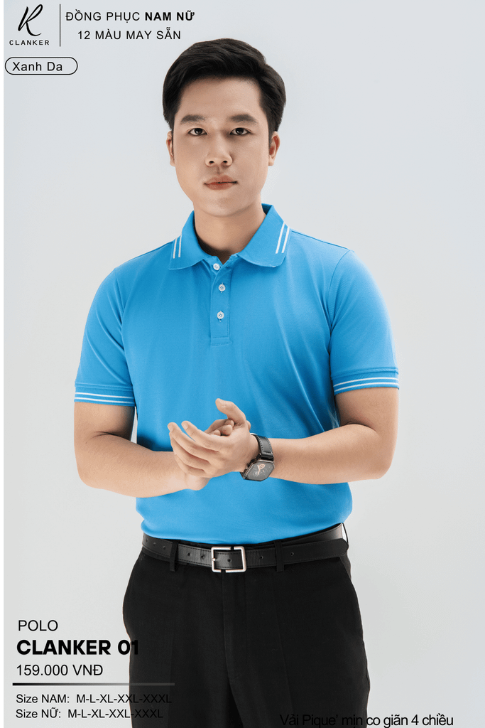 Áo Polo Thể Thao CLANKER 01 Nam , Nữ Màu Xanh Da Vải Cá Sấu Thể Thao Mịn Co Dãn 4 Chiều Phủ Nano Kháng Khuẩn