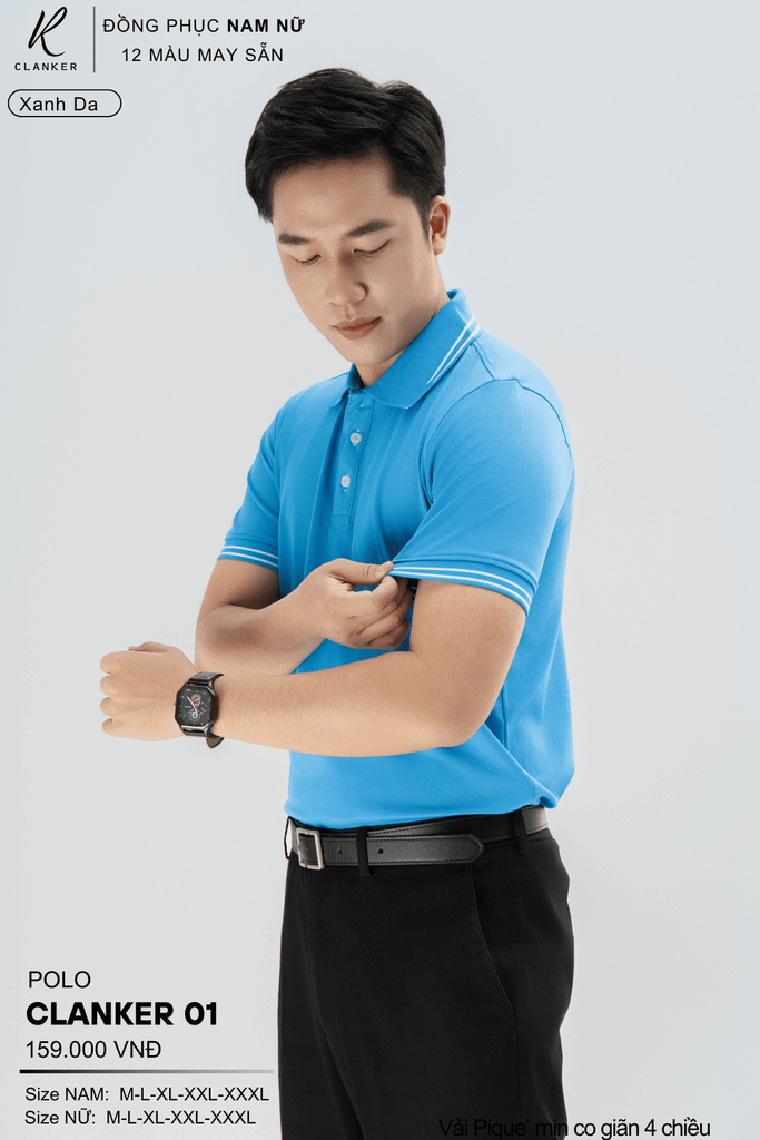 Áo Polo Thể Thao CLANKER 01 Nam , Nữ Màu Xanh Da Vải Cá Sấu Thể Thao Mịn Co Dãn 4 Chiều Phủ Nano Kháng Khuẩn