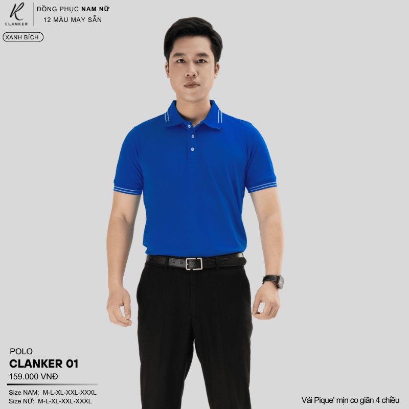 Áo Polo Thể Thao CLANKER 01 Nam , Nữ Màu Xanh Da Vải Cá Sấu Thể Thao Mịn Co Dãn 4 Chiều Phủ Nano Kháng Khuẩn