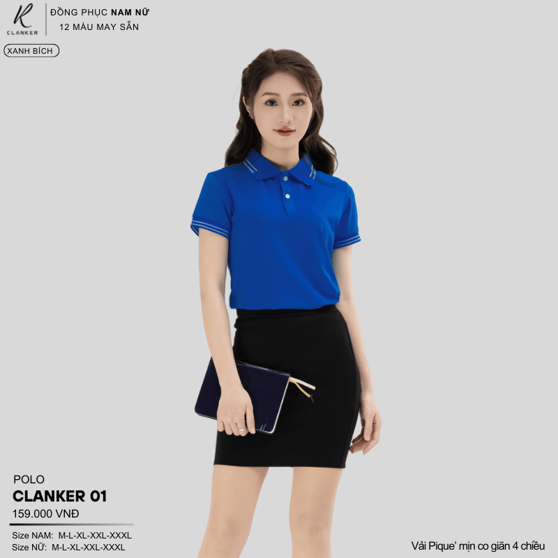 Áo Polo Thể Thao CLANKER 01 Nam , Nữ Màu Trắng  Vải Cá Sấu Thể Thao Mịn Co Dãn 4 Chiều Phủ Nano Kháng Khuẩn