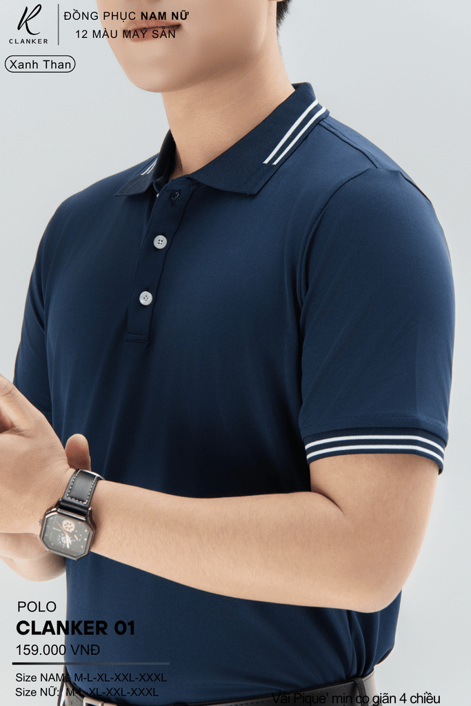 Áo Polo Thể Thao CLANKER 01 Nam , Nữ Mùa Xanh Than Vải Cá Sấu Thể Thao Mịn Co Dãn 4 Chiều Phủ Nano Kháng Khuẩn
