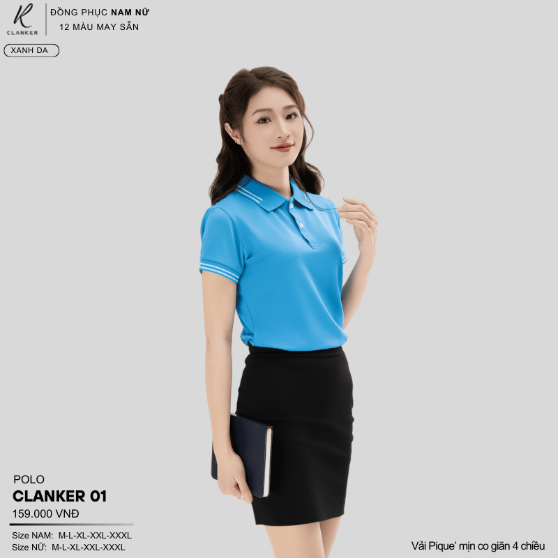 Áo Polo Thể Thao CLANKER 01 Nam , Nữ Màu Xanh Da Vải Cá Sấu Thể Thao Mịn Co Dãn 4 Chiều Phủ Nano Kháng Khuẩn