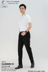 Áo Polo Thể Thao CLANKER 01 Nam , Nữ Màu Trắng  Vải Cá Sấu Thể Thao Mịn Co Dãn 4 Chiều Phủ Nano Kháng Khuẩn