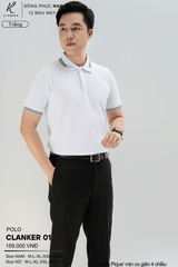 Áo Polo Thể Thao CLANKER 01 Nam , Nữ Màu Trắng  Vải Cá Sấu Thể Thao Mịn Co Dãn 4 Chiều Phủ Nano Kháng Khuẩn