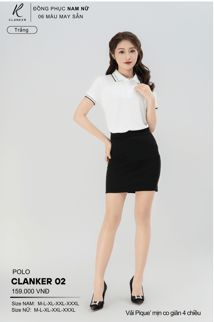 Áo Polo Thể Thao CLANKER 01 Nam , Nữ Màu Trắng Viền Đỏ Vải Cá Sấu Thể Thao Mịn Co Dãn 4 Chiều Phủ Nano Kháng Khuẩn