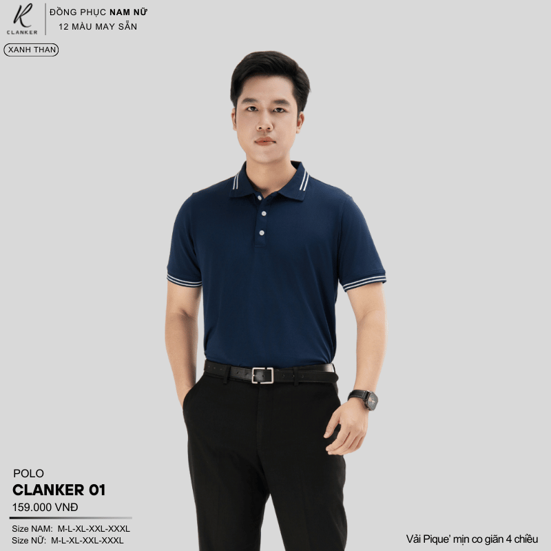 Áo Polo Thể Thao CLANKER 01 Nam , Nữ Màu Xanh Da Vải Cá Sấu Thể Thao Mịn Co Dãn 4 Chiều Phủ Nano Kháng Khuẩn