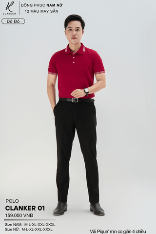 Áo Polo Thể Thao CLANKER 01 Nam , Nữ Màu Đỏ Đô Vải Cá Sấu Thể Thao Mịn Co Dãn 4 Chiều Phủ Nano Kháng Khuẩn