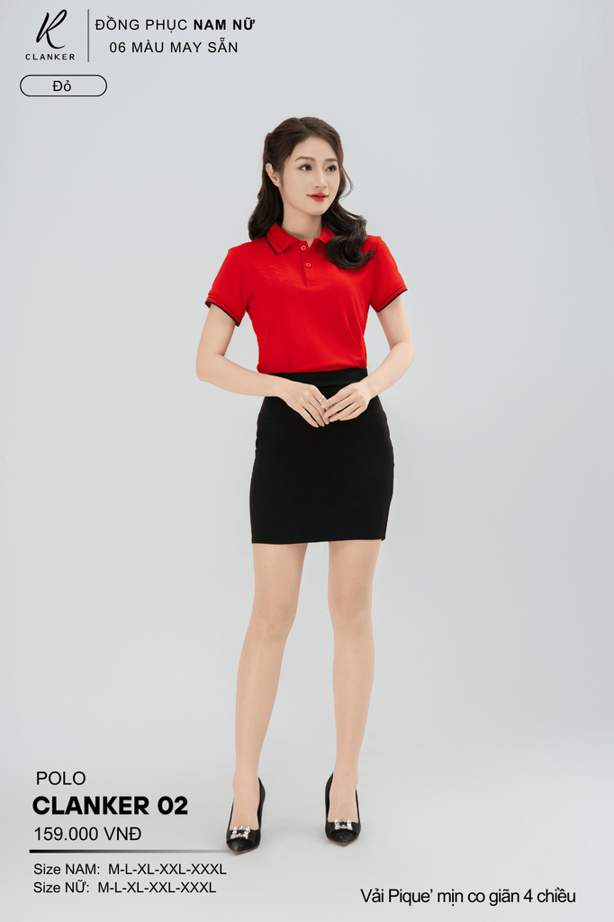 Áo Polo Thể Thao CLANKER 01 Nam , Nữ Màu Trắng Viền Đỏ Vải Cá Sấu Thể Thao Mịn Co Dãn 4 Chiều Phủ Nano Kháng Khuẩn