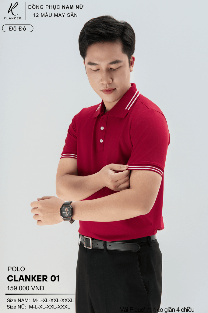 Áo Polo Thể Thao CLANKER 01 Nam , Nữ Màu Đỏ Đô Vải Cá Sấu Thể Thao Mịn Co Dãn 4 Chiều Phủ Nano Kháng Khuẩn