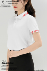 Áo Polo Thể Thao CLANKER 01 Nam , Nữ Màu Trắng Viền Đỏ Vải Cá Sấu Thể Thao Mịn Co Dãn 4 Chiều Phủ Nano Kháng Khuẩn