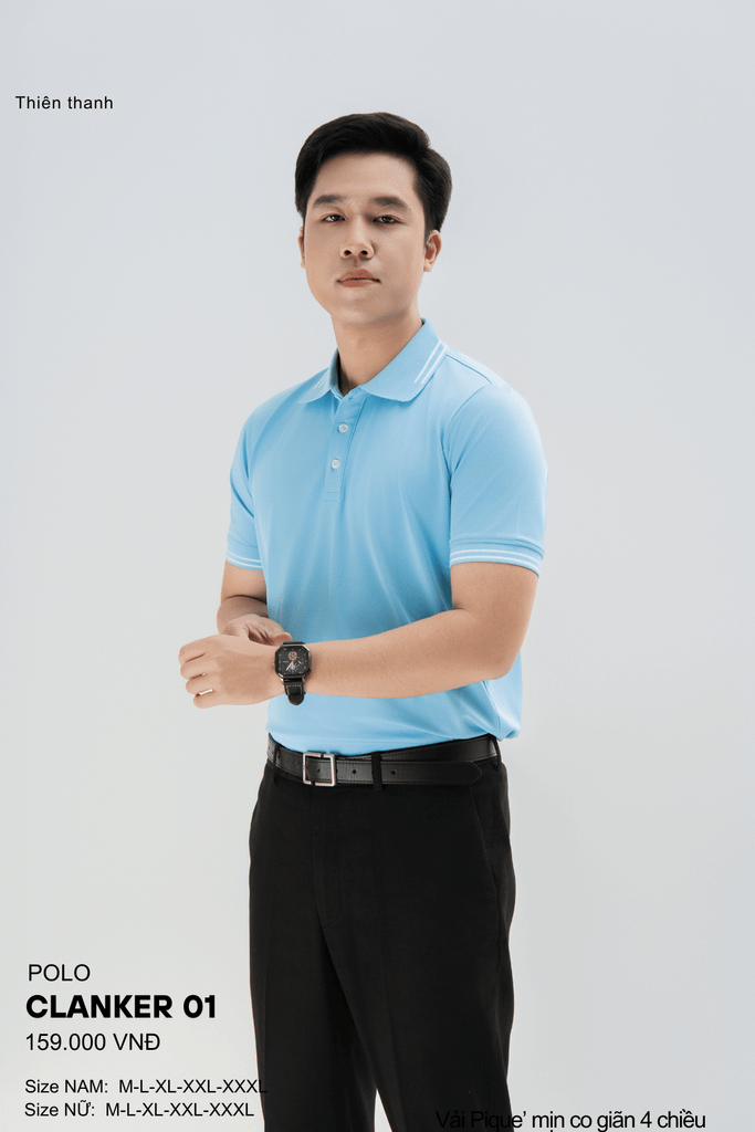 Áo Polo Thể Thao CLANKER 01 Nam , Nữ Màu Thiên Thanh Vải Cá Sấu Thể Thao Mịn Co Dãn 4 Chiều Phủ Nano Kháng Khuẩn