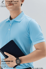 Áo Polo Thể Thao CLANKER 01 Nam , Nữ Màu Thiên Thanh Vải Cá Sấu Thể Thao Mịn Co Dãn 4 Chiều Phủ Nano Kháng Khuẩn