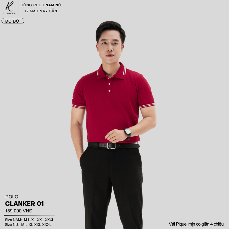 Áo Polo Thể Thao CLANKER 01 Nam , Nữ Màu Đỏ Đô Vải Cá Sấu Thể Thao Mịn Co Dãn 4 Chiều Phủ Nano Kháng Khuẩn
