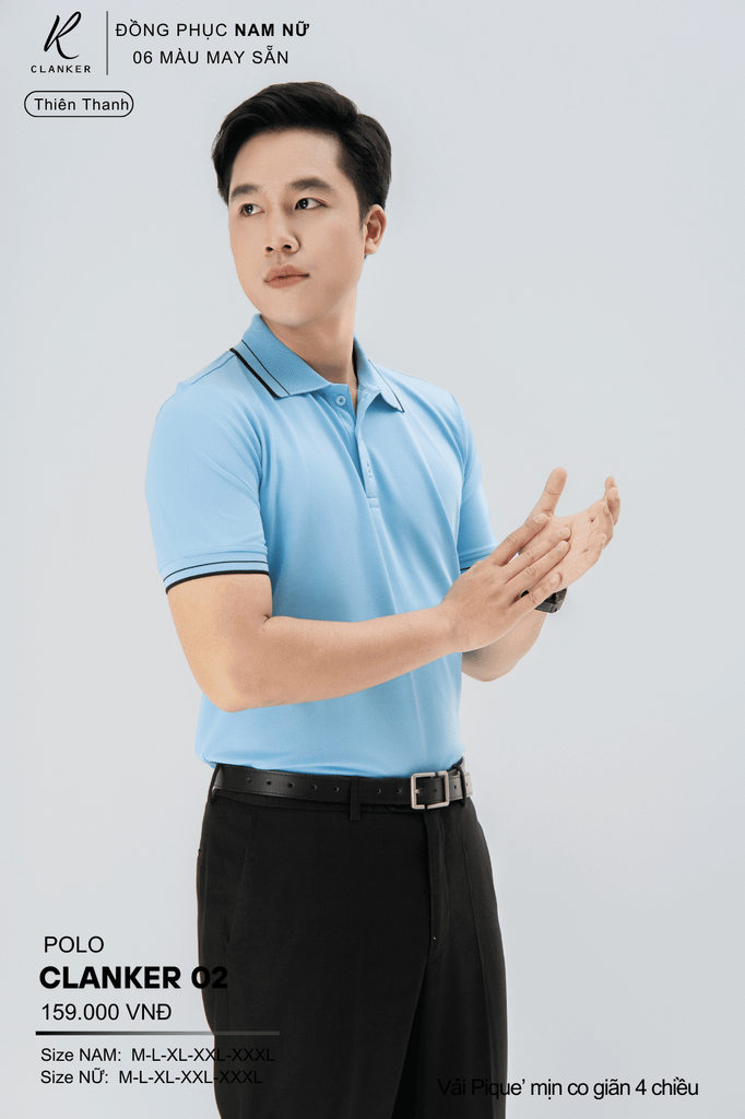 Áo Polo Thể Thao CLANKER 02 Nam , Nữ Màu Thiên Thanh