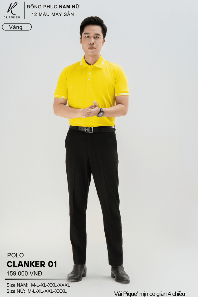 Áo Polo Thể Thao CLANKER 01 Nam , Nữ Màu Vàng Vải Cá Sấu Thể Thao Mịn Co Dãn 4 Chiều Phủ Nano Kháng Khuẩn