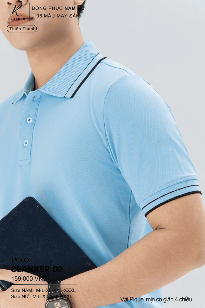 Áo Polo Thể Thao CLANKER 02 Nam , Nữ Màu Thiên Thanh