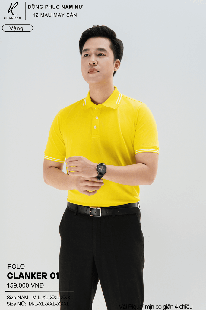 Áo Polo Thể Thao CLANKER 01 Nam , Nữ Màu Vàng Vải Cá Sấu Thể Thao Mịn Co Dãn 4 Chiều Phủ Nano Kháng Khuẩn