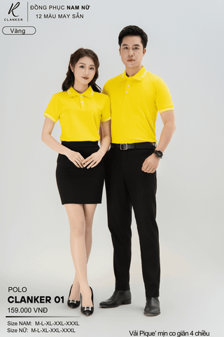 Áo Polo Thể Thao CLANKER 01 Nam , Nữ Màu Vàng Vải Cá Sấu Thể Thao Mịn Co Dãn 4 Chiều Phủ Nano Kháng Khuẩn