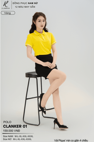 Áo Polo Thể Thao CLANKER 01 Nam , Nữ Màu Vàng Vải Cá Sấu Thể Thao Mịn Co Dãn 4 Chiều Phủ Nano Kháng Khuẩn