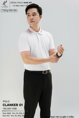 Áo Polo Thể Thao CLANKER 01 Nam , Nữ Màu Trắng Viền Đỏ Vải Cá Sấu Thể Thao Mịn Co Dãn 4 Chiều Phủ Nano Kháng Khuẩn
