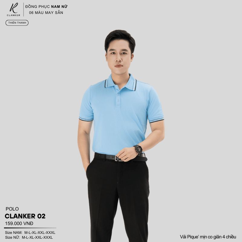 Áo Polo Thể Thao CLANKER 02 Nam , Nữ Màu Thiên Thanh