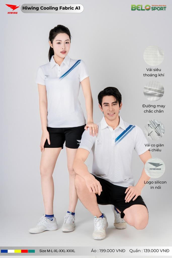 Áo Cầu Lông Pickleball Hiwing Cooling Fabric A1 Màu Trắng New 2025