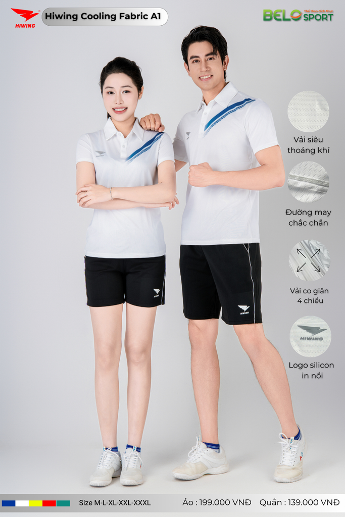 Áo Cầu Lông Pickleball Hiwing Cooling Fabric A1 Màu Trắng New 2025