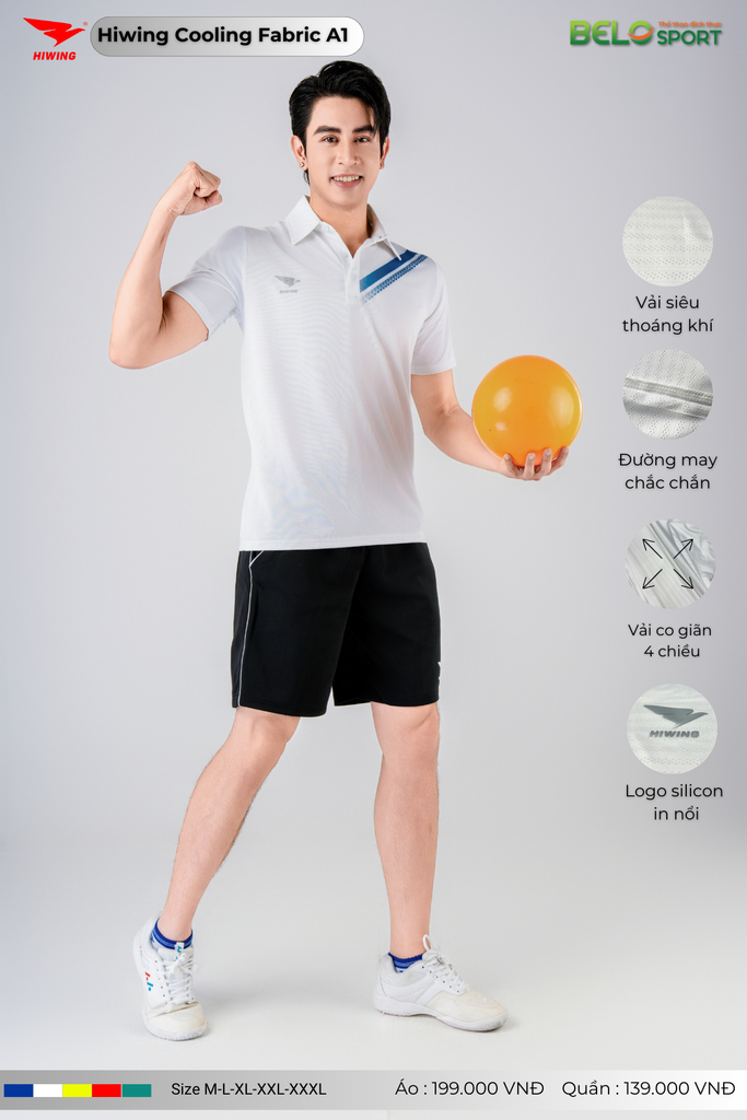 Áo Cầu Lông Pickleball Hiwing Cooling Fabric A1 Màu Trắng New 2025