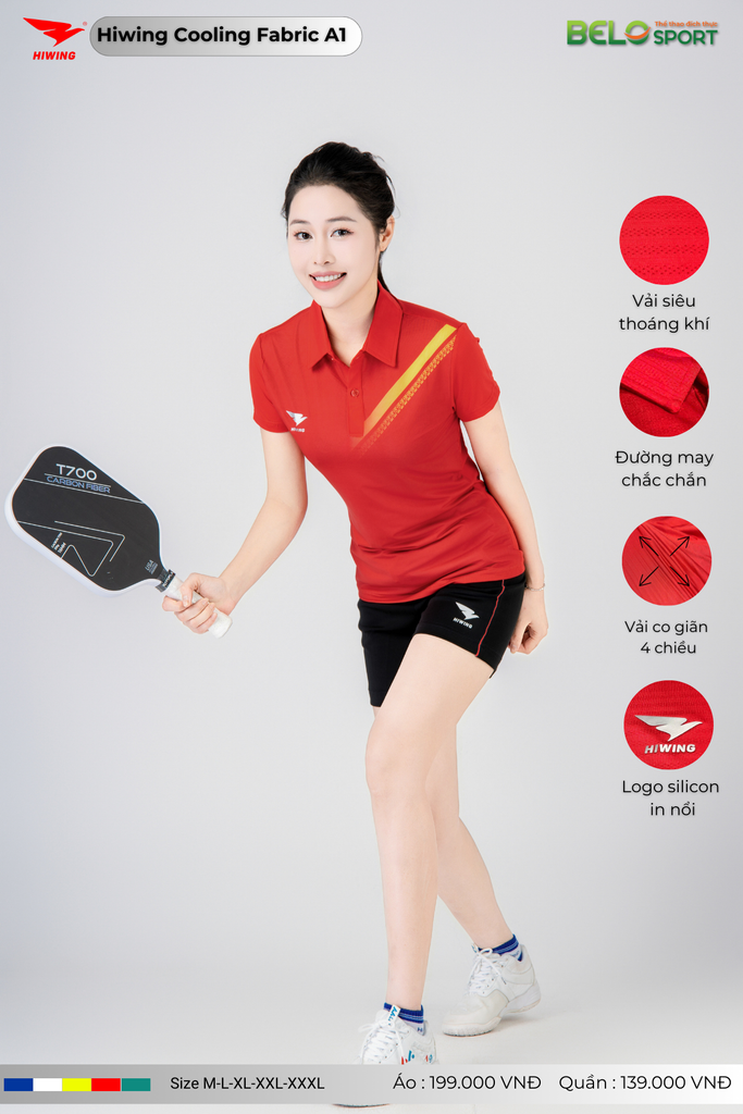Áo Cầu Lông Pickleball Hiwing Cooling Fabric A1 Màu Đỏ New 2025