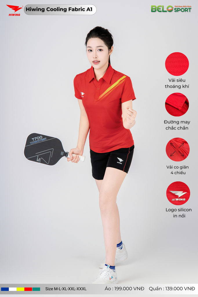 Áo Cầu Lông Pickleball Hiwing Cooling Fabric A1 Màu Đỏ New 2025