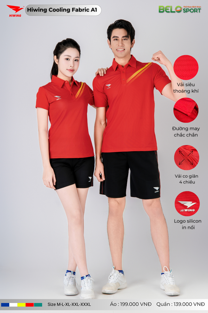 Áo Cầu Lông Pickleball Hiwing Cooling Fabric A1 Màu Đỏ New 2025