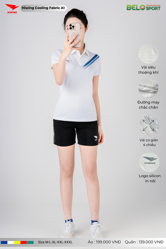 Áo Cầu Lông Pickleball Hiwing Cooling Fabric A1 Màu Trắng New 2025