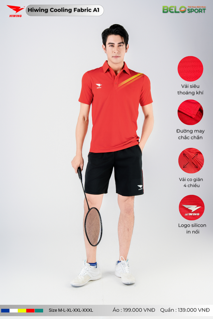 Áo Cầu Lông Pickleball Hiwing Cooling Fabric A1 Màu Đỏ New 2025
