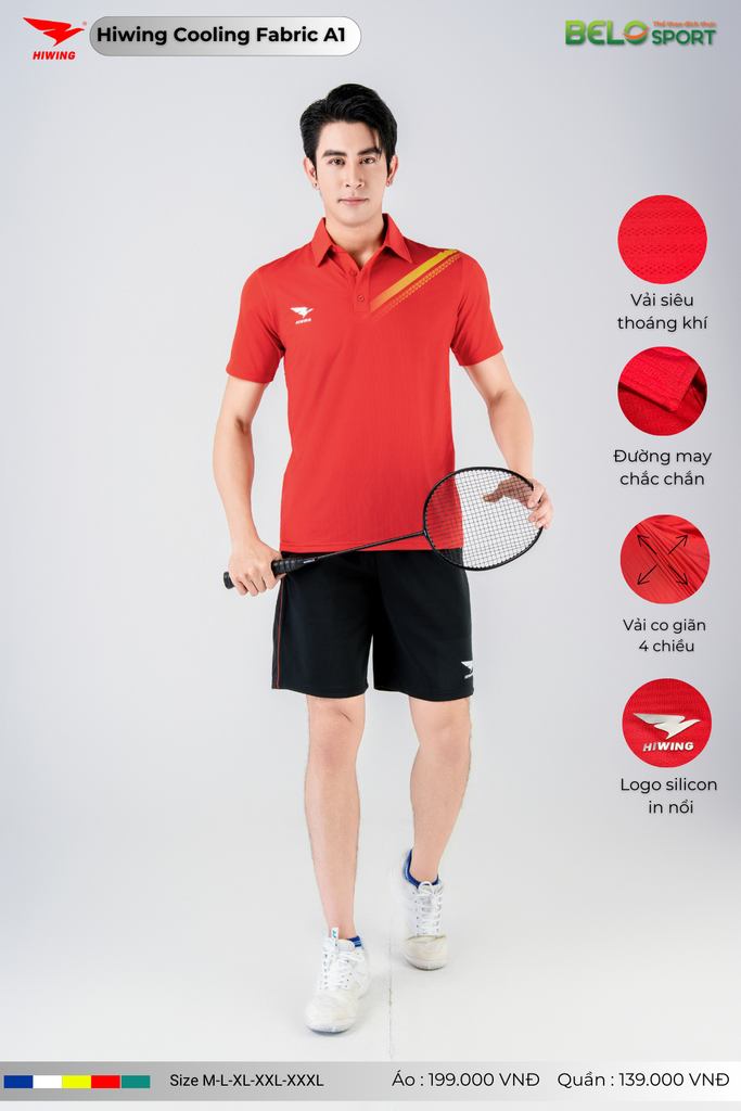 Áo Cầu Lông Pickleball Hiwing Cooling Fabric A1 Màu Đỏ New 2025
