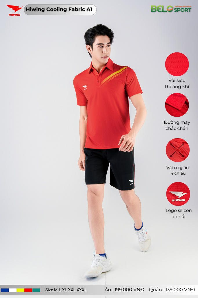 Áo Cầu Lông Pickleball Hiwing Cooling Fabric A1 Màu Đỏ New 2025