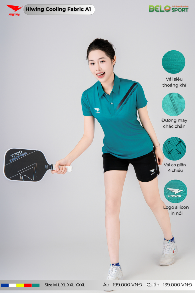 Áo Cầu Lông Pickleball Hiwing Cooling Fabric A1 Màu Xanh Lá New 2025
