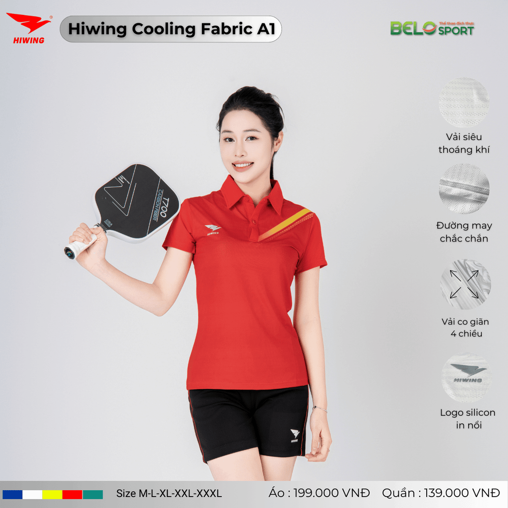 Áo Cầu Lông Pickleball Hiwing Cooling Fabric A1 Màu Trắng New 2025