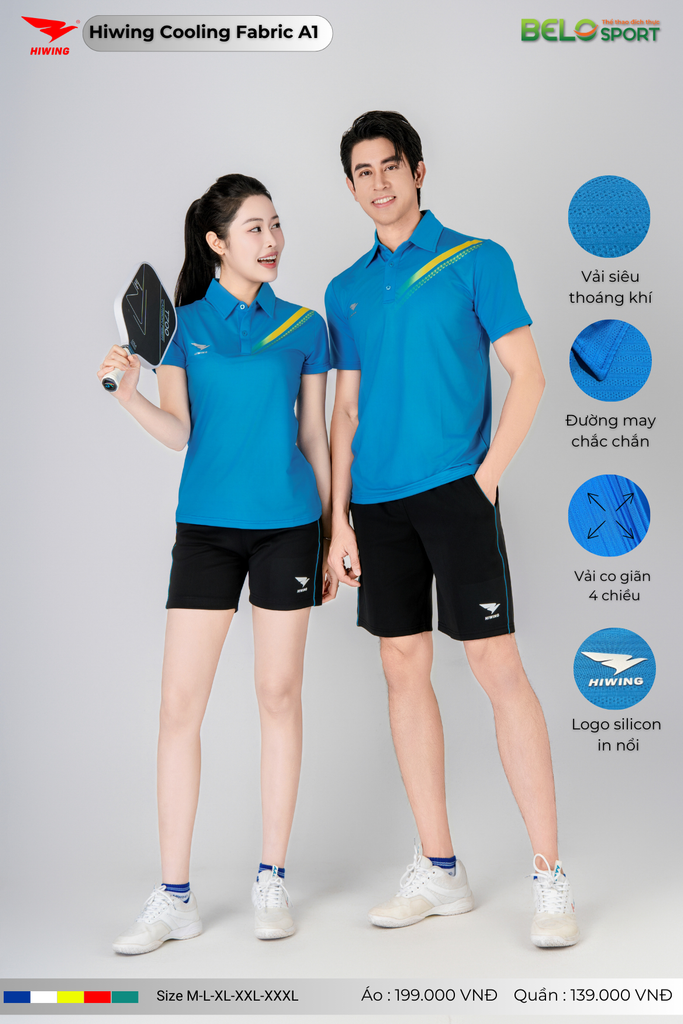 Áo Cầu Lông Pickleball Hiwing Cooling Fabric A1 Màu Xanh New 2025