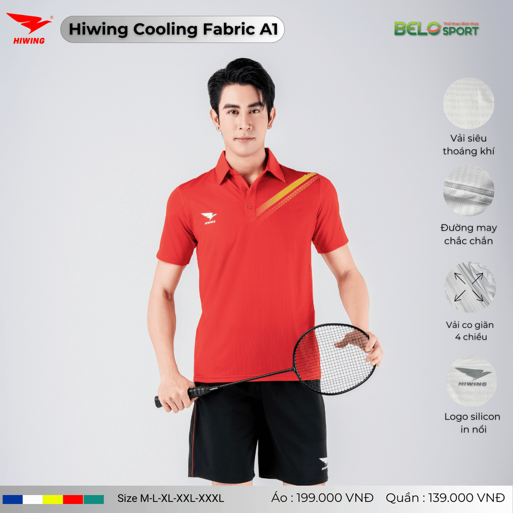 Áo Cầu Lông Pickleball Hiwing Cooling Fabric A1 Màu Trắng New 2025