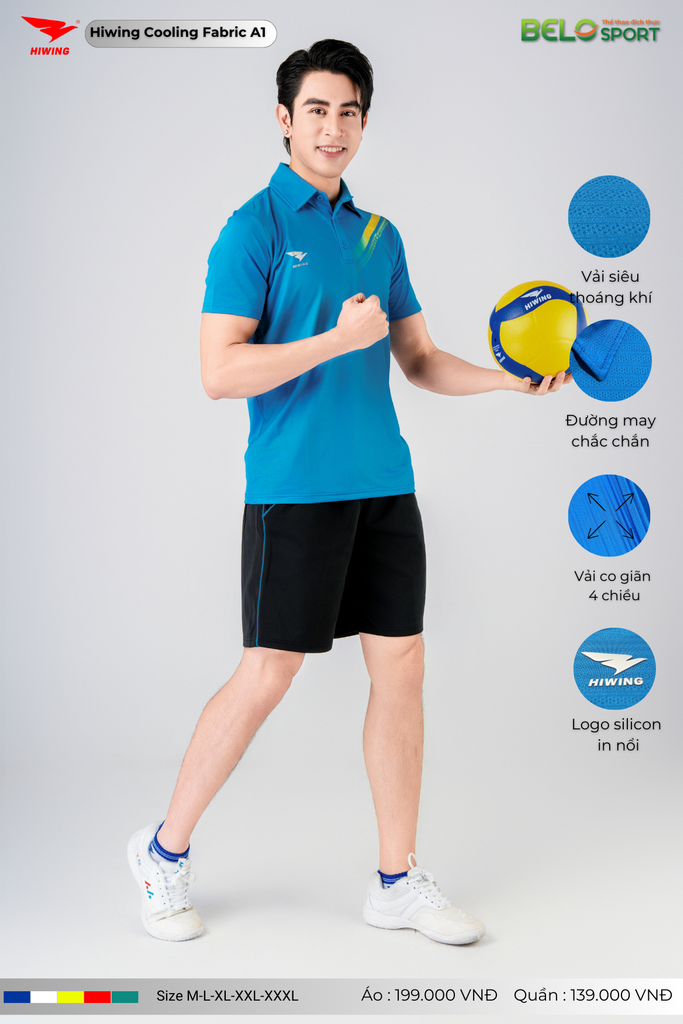 Áo Cầu Lông Pickleball Hiwing Cooling Fabric A1 Màu Xanh New 2025