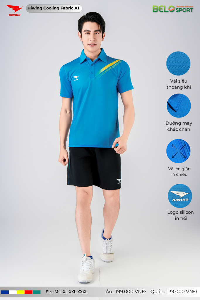 Áo Cầu Lông Pickleball Hiwing Cooling Fabric A1 Màu Xanh New 2025