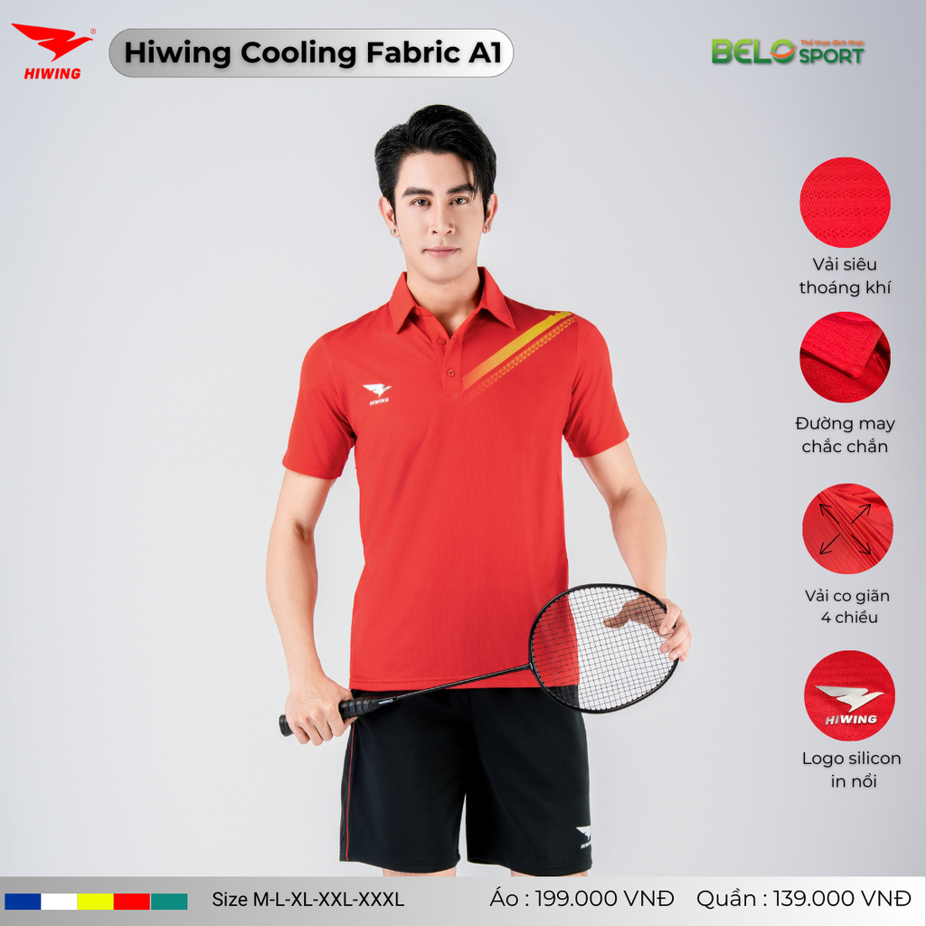 Áo Cầu Lông Pickleball Hiwing Cooling Fabric A1 Màu Vàng New 2025