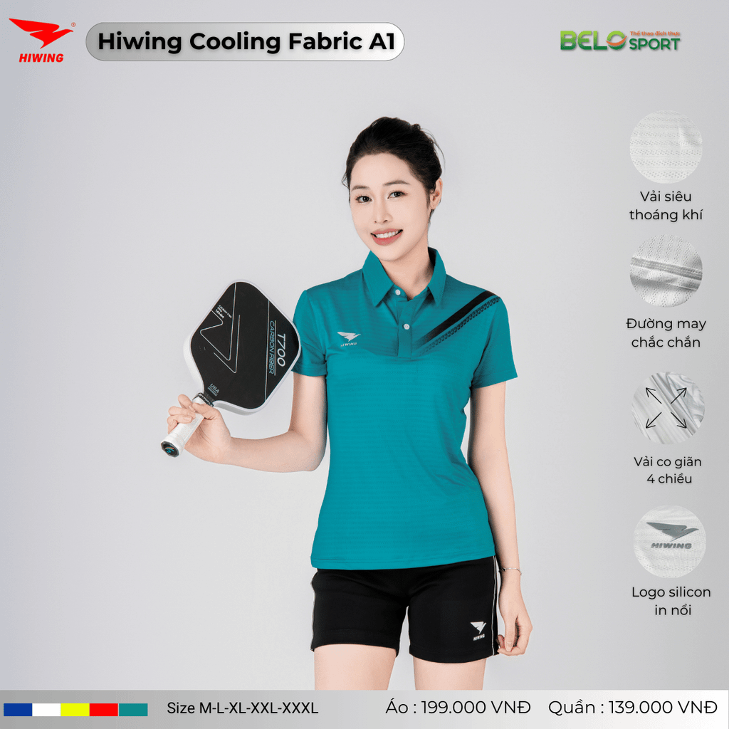 Áo Cầu Lông Pickleball Hiwing Cooling Fabric A1 Màu Trắng New 2025