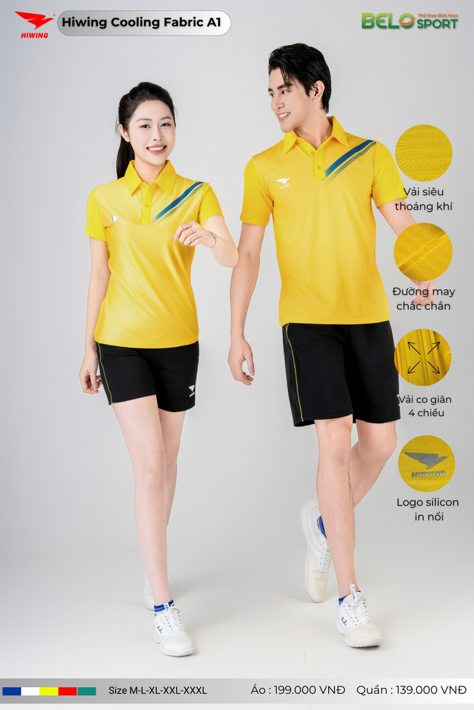 Áo Cầu Lông Pickleball Hiwing Cooling Fabric A1 Màu Vàng New 2025