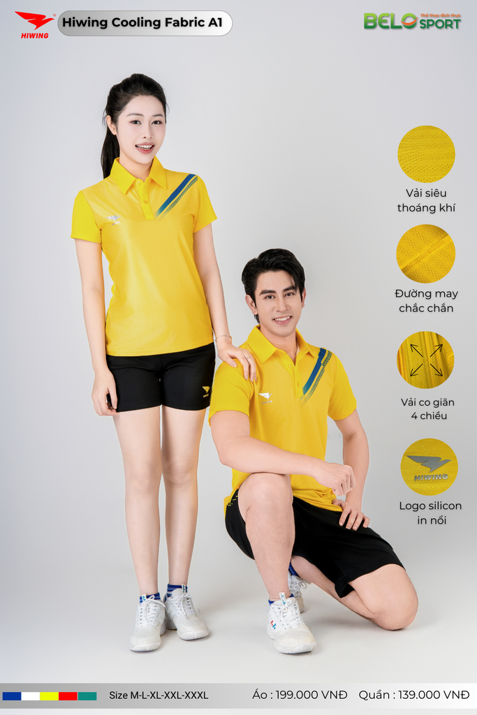 Áo Cầu Lông Pickleball Hiwing Cooling Fabric A1 Màu Vàng New 2025