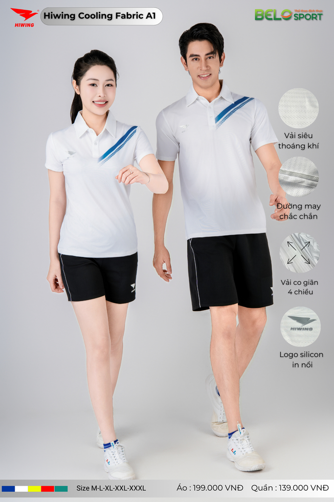 Áo Cầu Lông Pickleball Hiwing Cooling Fabric A1 Màu Trắng New 2025